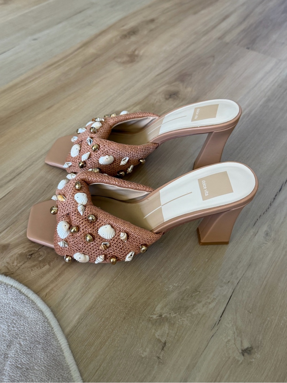 Dolce Vita Coral-Beaded Woven Block Heel Mules